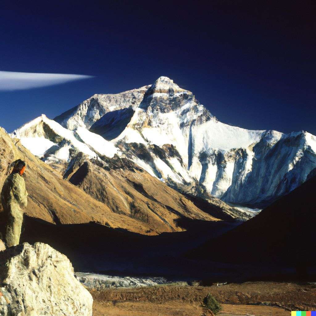 someone gazing at Mount Everest, photograph, Kodachrome